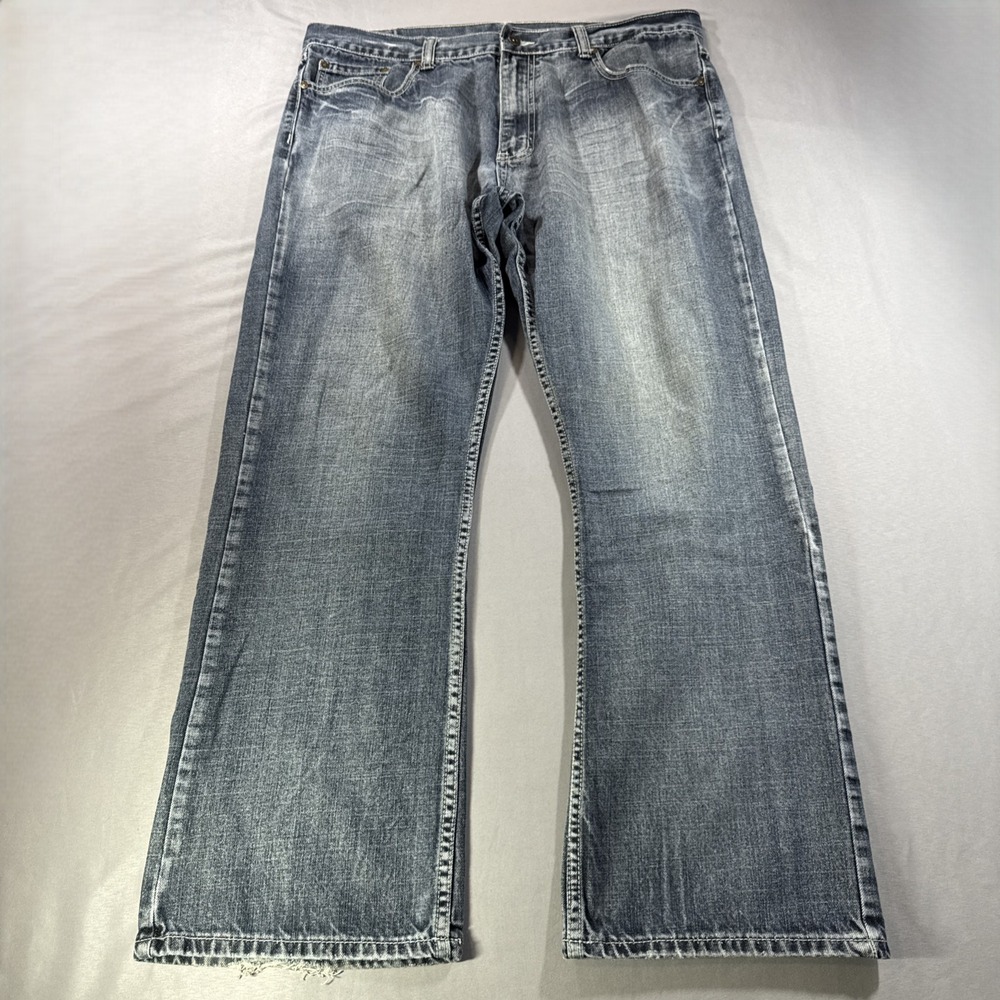 Flypaper Mens 38x32 Boot Cut Jeans Medium Wash Distressed Contrast Stitch Y2K